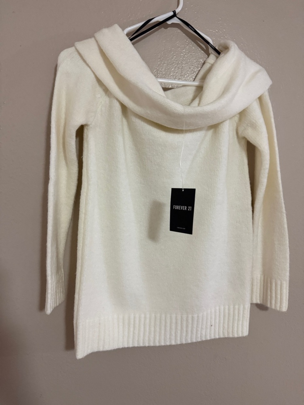 Forever 21 Off-Shoulder Cream Knit Sweater